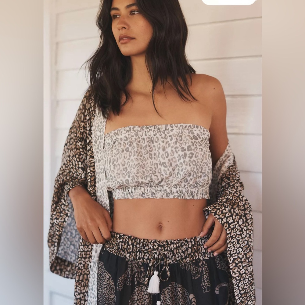 NEW! ANTHROPOLOGIE Lyrebird Stretchy Leopard Print Bandeau Tube Top L/XL